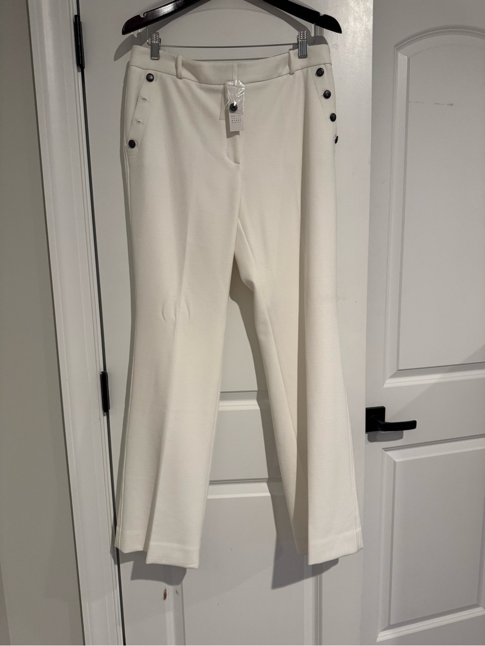 White House Black Market Cream Wide-Leg Jeans with Side Buttons